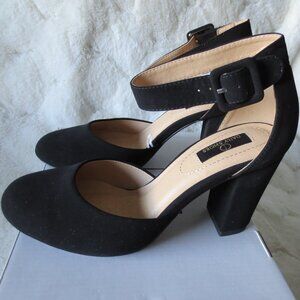 Daily Shoes Black Faux Suede Nubuck Ankle Strap Heels Pump Mary-01 Size 8 M.